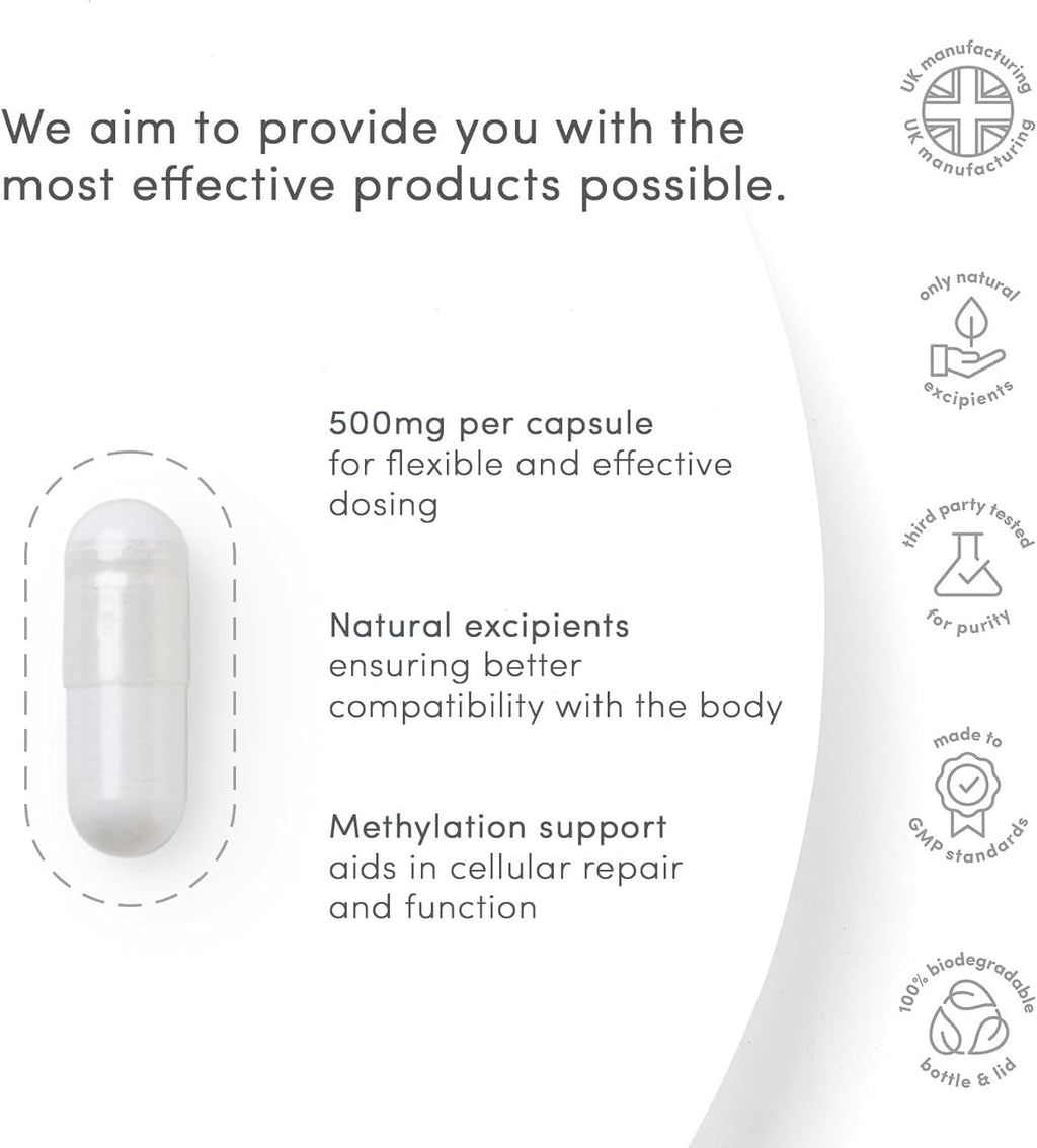 Vitality Pro TMG 500mg x 120 Cápsulas - Suplemento de Trimetilglicina de Alta Pureza