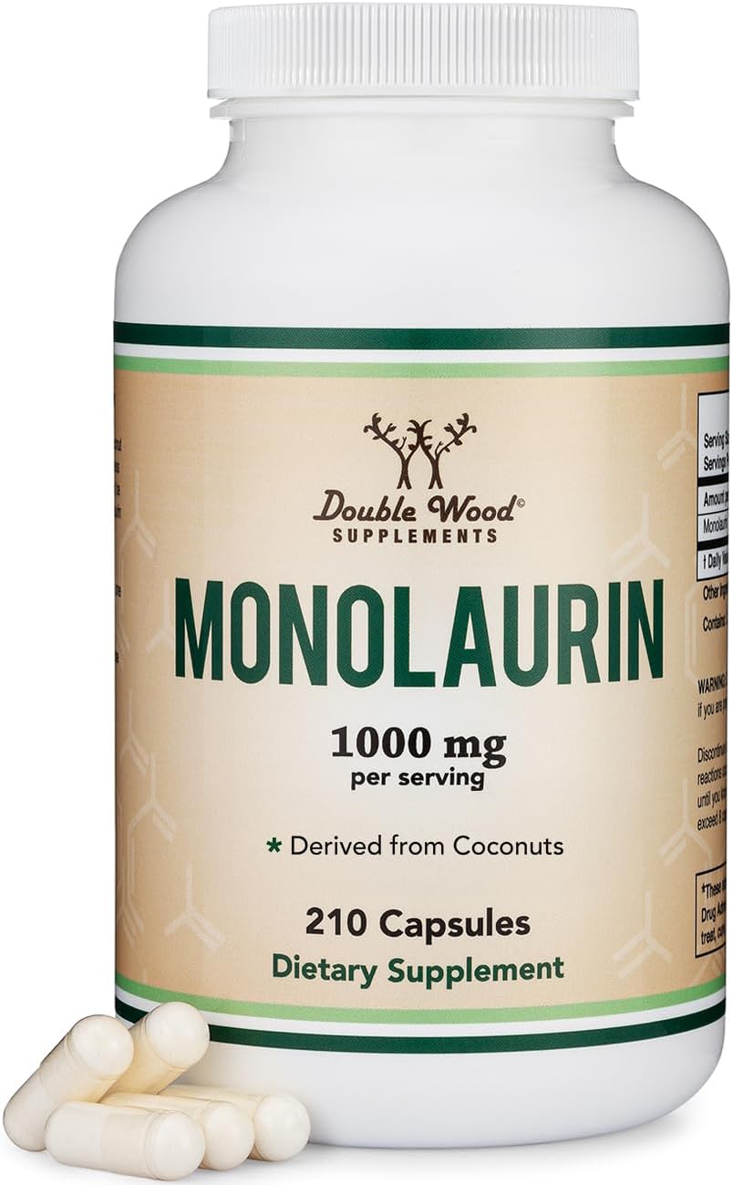 Monolaurin 1000mg por Ración, 210 Cápsulas (Vegano, Sin Gluten, No GMO) - Double Wood