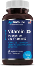 AgeImmune Brilliant D3+ Complex - 60 Cápsulas - 5000 UI Vitamina D3 + K2 + Magnesio Glicinato - Formulado por Médicos para Apoyo Óseo e Inmunitario - Sin Estearatos ni Dióxidos