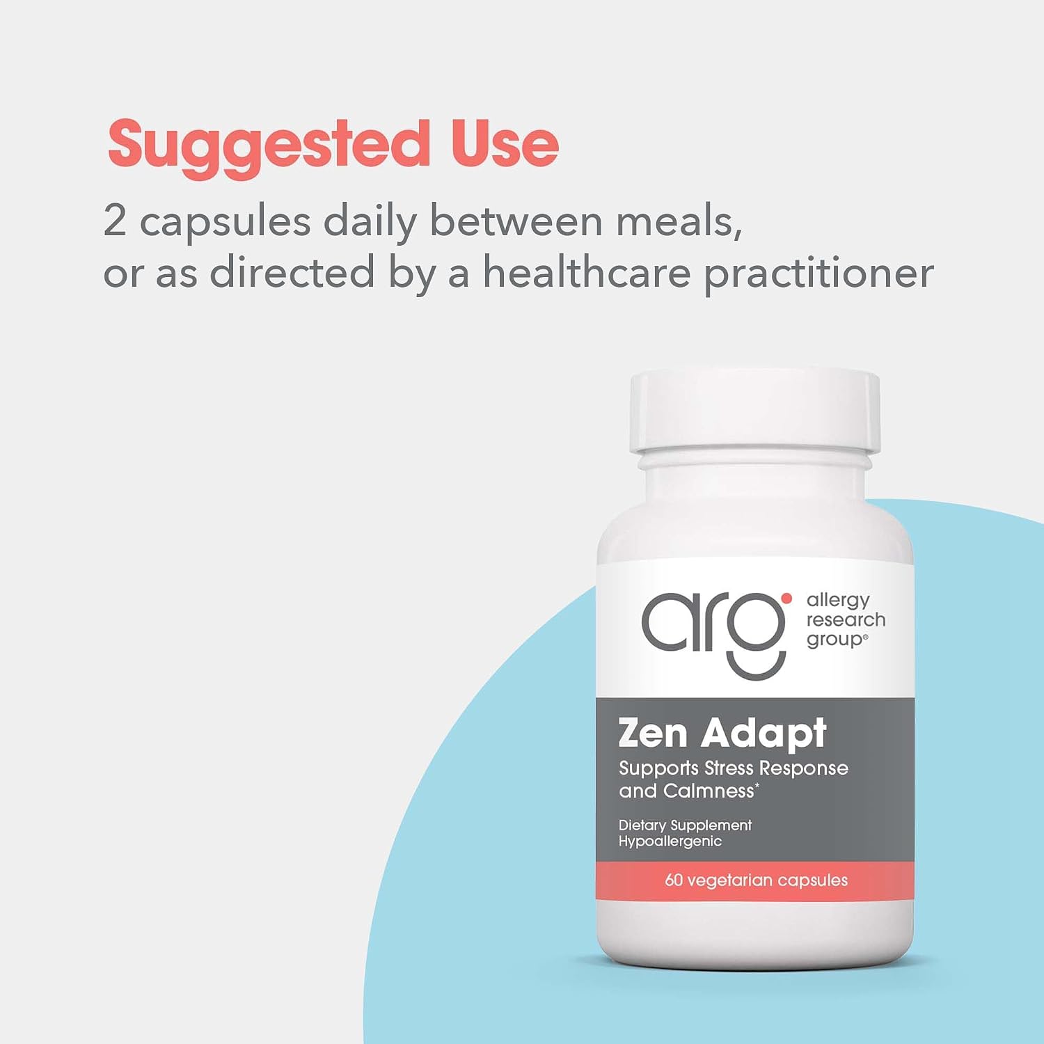 Allergy Research Group Zen Adapt - 200 mg L-Teanina, 125 mg Ashwagandha y 550 mg GABA - Apoyo al Estrés y la Calma - Cápsulas Vegetarianas - Fórmula Hipoalergénica - 60 Cápsulas