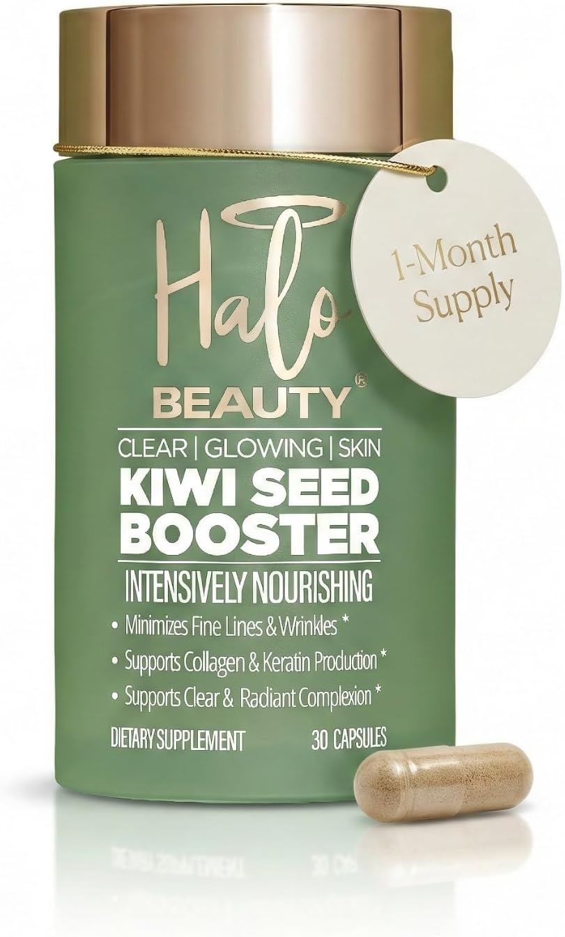 Halo Beauty Kiwi Seed Booster - Suplemento para la piel con kiwi, vitaminas C, D3, MSM y zinc, cápsulas veganas (30 unidades)