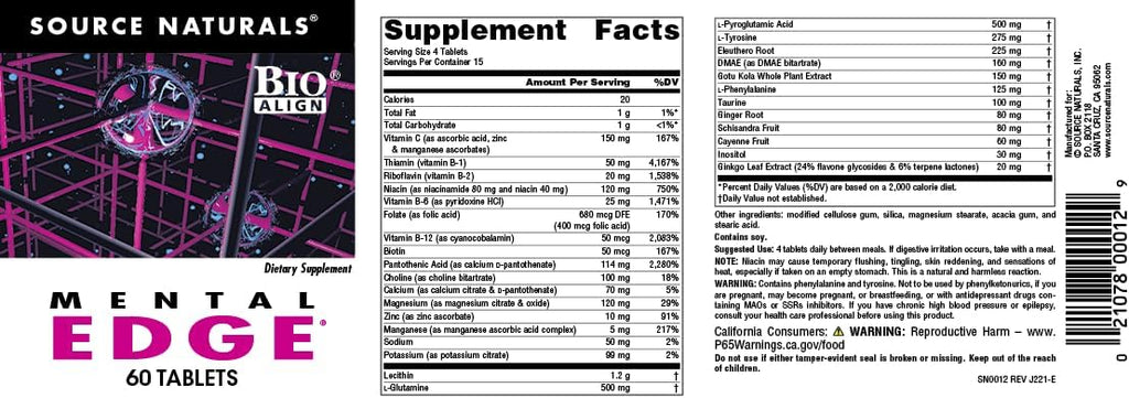 Mental Edge de Source Naturals - Complemento para el Enfoque Mental y la Energía - 60 Comprimidos