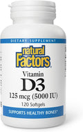 Natural Factors Vitamina D3 5000 UI, 120 Cápsulas Blandas