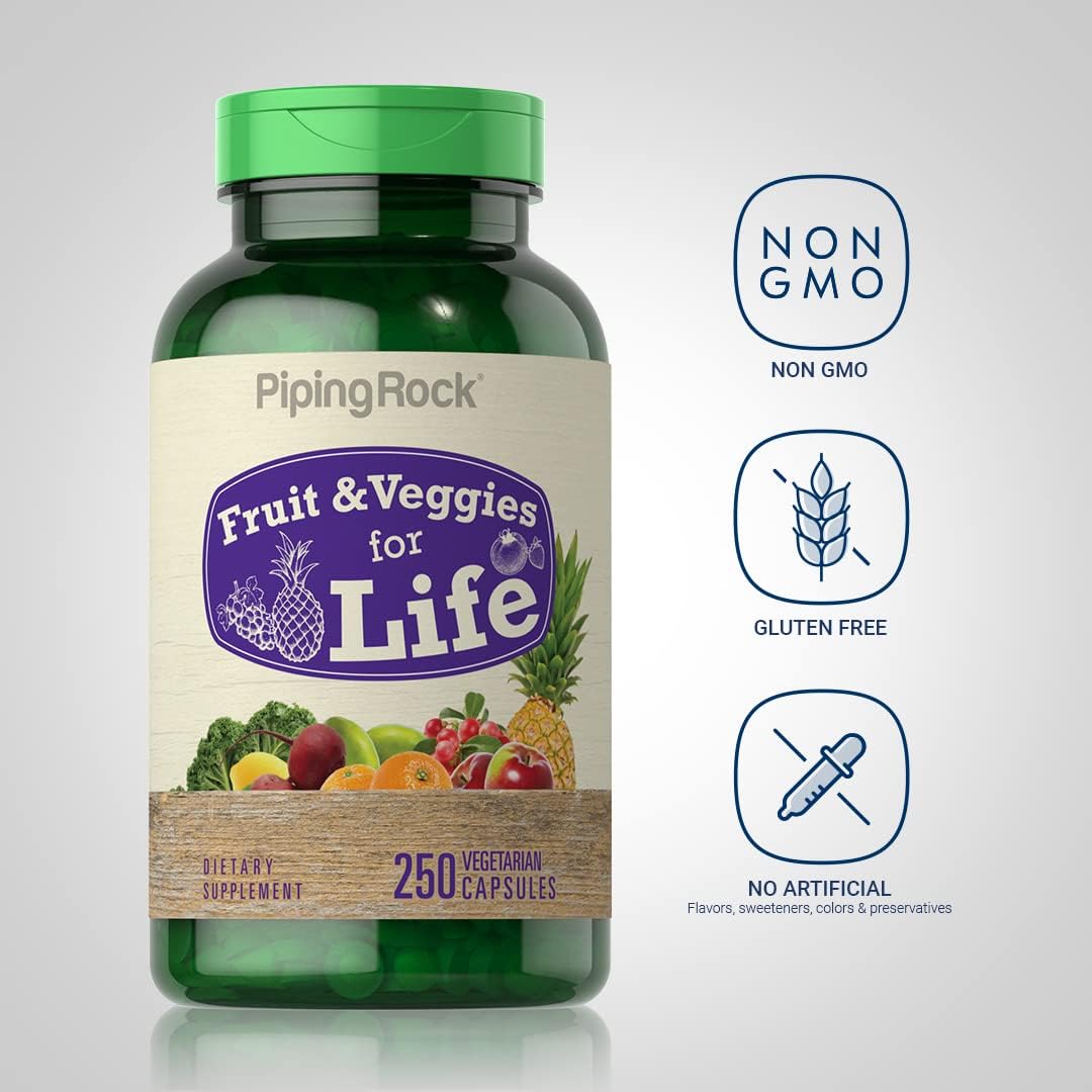 Piping Rock Suplemento de Frutas y Verduras - 250 Cápsulas - Superfood Vegetal, Sin OMG, Sin Gluten