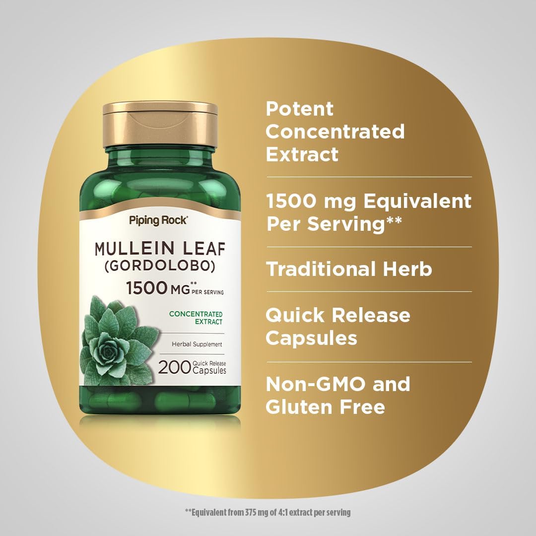 Piping Rock Extracto de Hoja de Gordolobo | 200 Cápsulas | Suplemento Herbario No-GMO y Sin Gluten