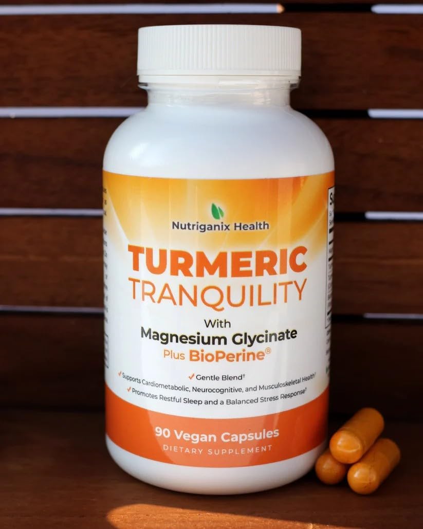 Turmeric Tranquility Curcumina y Magnesio Glicinato con BioPerine – Apoyo para el Estrés, Sueño, Salud Cardíaca, Músculos, Metabolismo, Salud Articular* - Alta Absorción - 270 Cápsulas (Pack de 3)