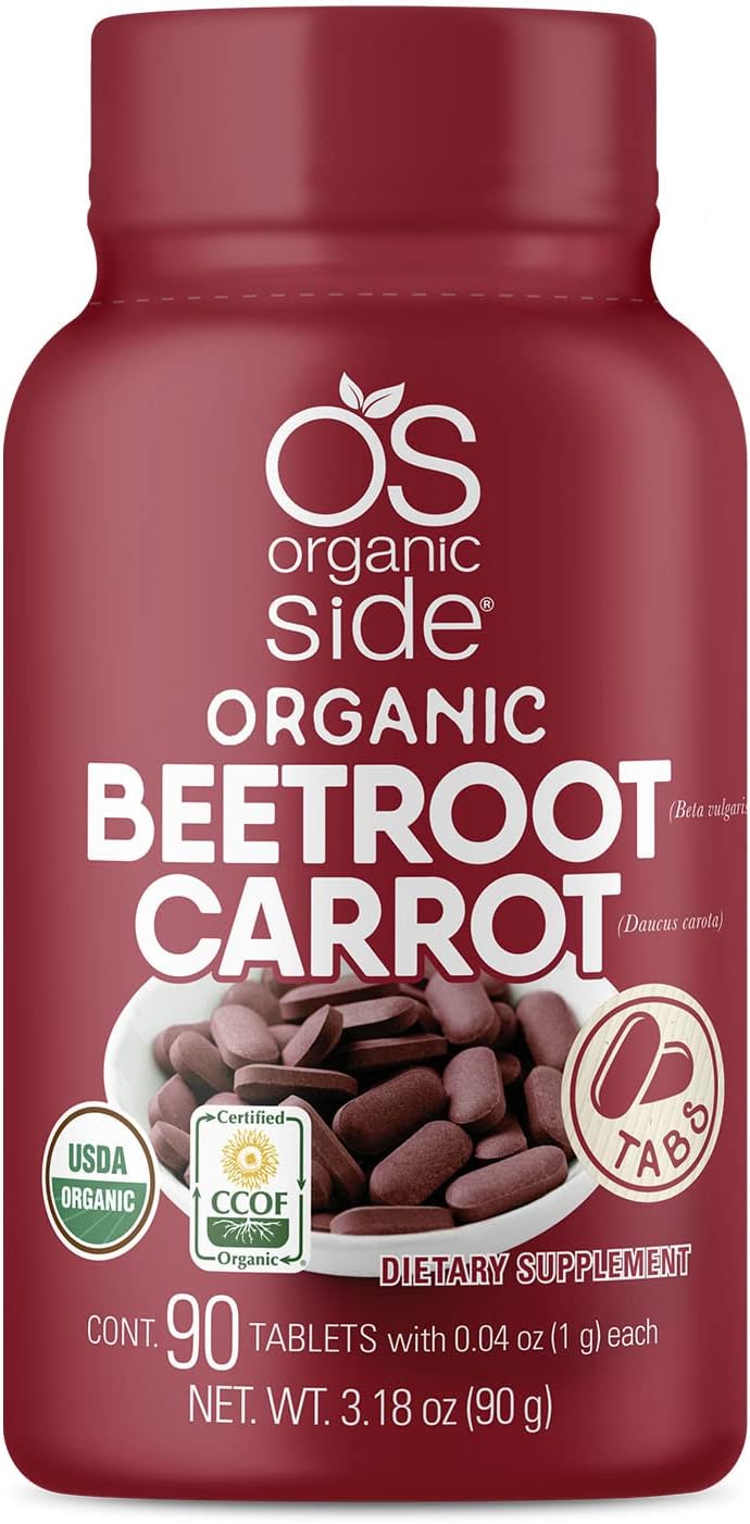 OS Organic Side Comprimidos de Remolacha y Zanahoria Orgánicos | 90 Comprimidos | 1120 mg | Certificado USDA | No-GMO, Vegano