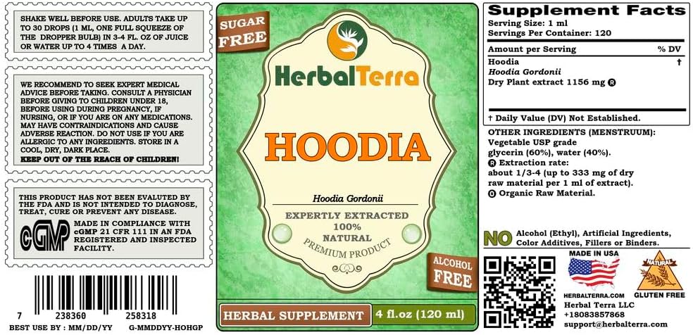 Extracto de Hoodia Gordonii sin Alcohol - Glicerito HerbalTerra (120 ml)