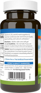 Carlson - Vitaminas A, D3, K2, 3000 mcg RAE Vitamina A, 125 mcg Vitamina D3, 90 mcg Vitamina K2 como MK-7, 120 Cápsulas Blandas
