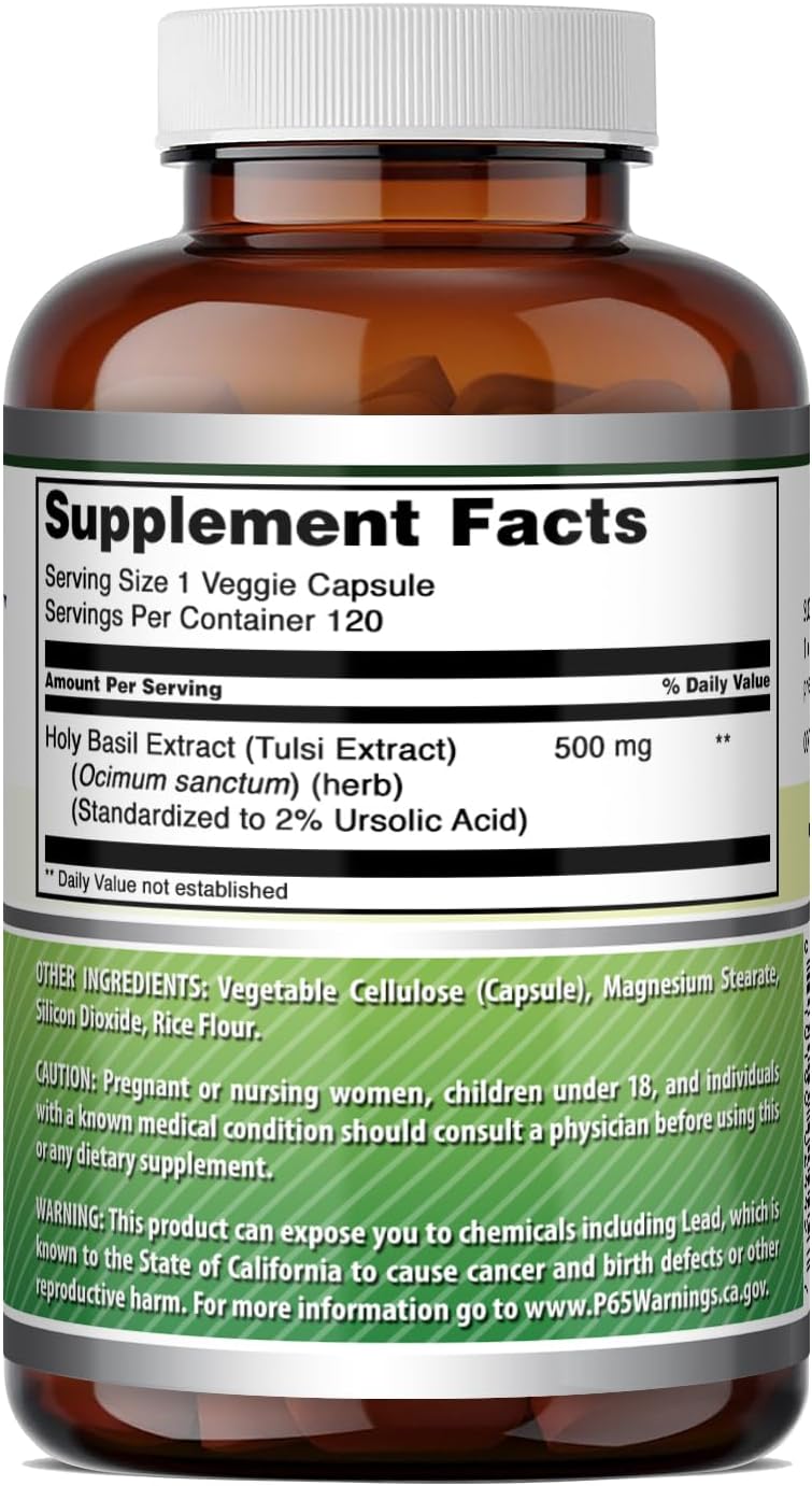 Amazing Formulas Holy Basil Extract 4:1 - 500 mg per Serving - 120 Capsules