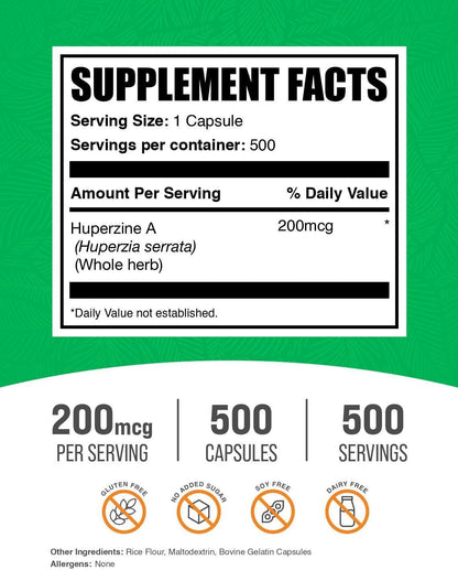 BulkSupplements.com Huperzina A 200mcg – Sin gluten: Adecuado para personas con sensibilidad al gluten. – Image 2