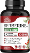 Suplemento de Berberina 1200 mg - 5x Mayor Absorción con BioPerine - Berberina HCL Ultra Pura 98% - 60 Cápsulas Veganas