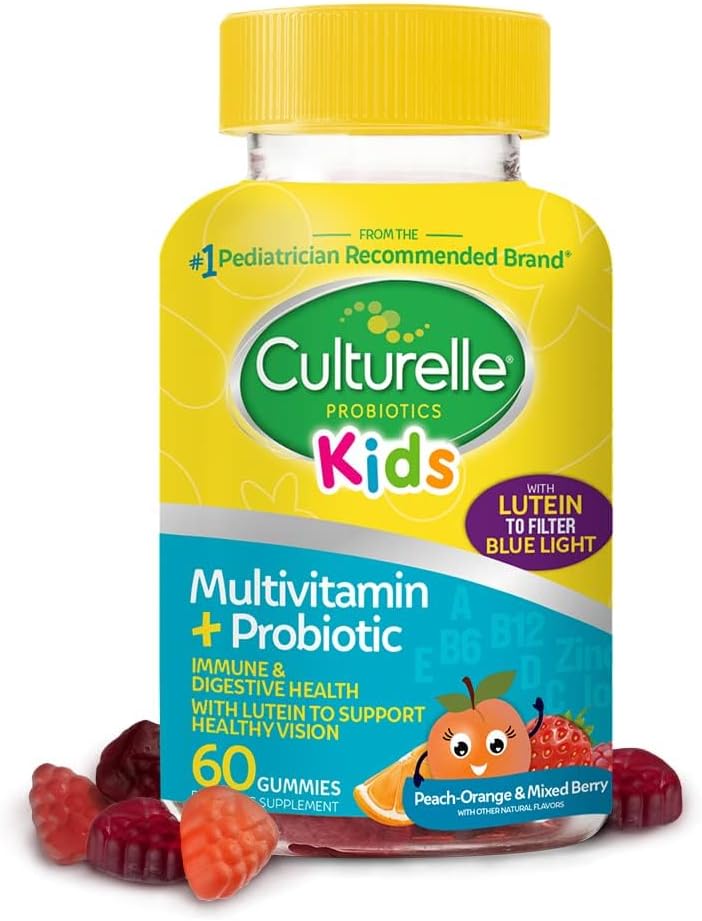 Culturelle Kids Probiotic Gummies - Multivitamínico y Probiótico para Niños - Sabor Melocotón-Naranja y Frutos del Bosque - 60 Gominolas