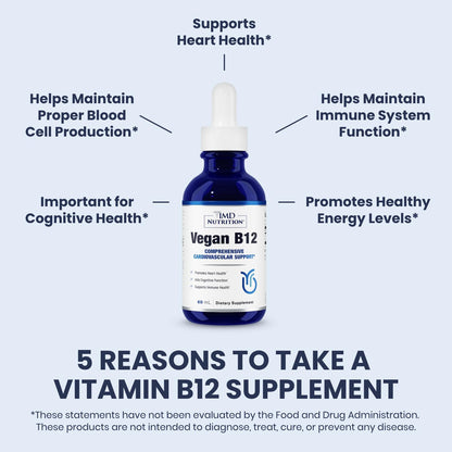 1MD Nutrition Vitamina B12 Vegana | 5000mcg Metilcobalamina | Energía y Apoyo Inmunológico