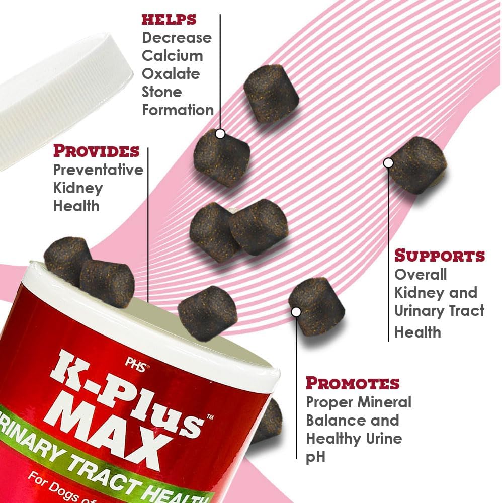 K-PLUS MAX Urinary Tract Health Soft Chews para Perros – Arándano, DL-Metionina y Citrato de Potasio – 90 Chews Blandos