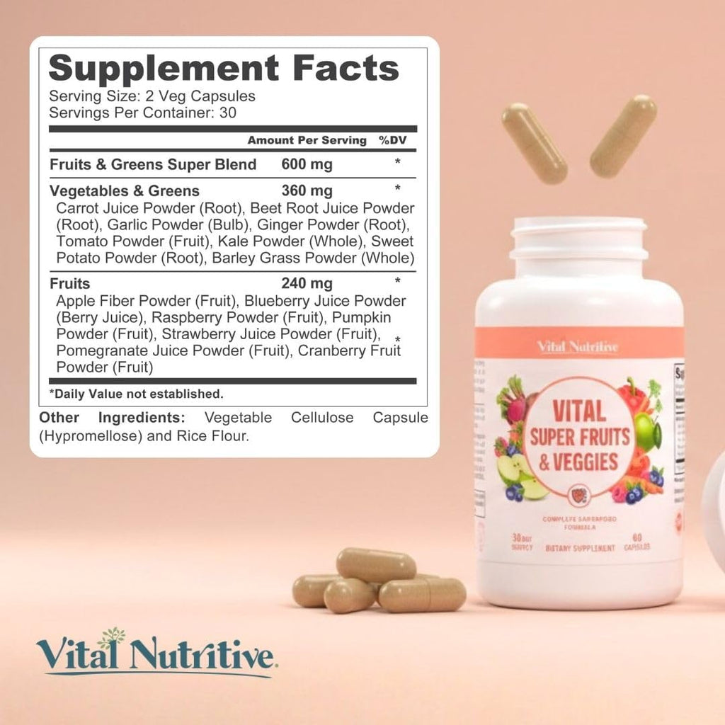 Vital Super Fruits & Veggies - Cápsulas de Superalimentos Diarios para Adultos