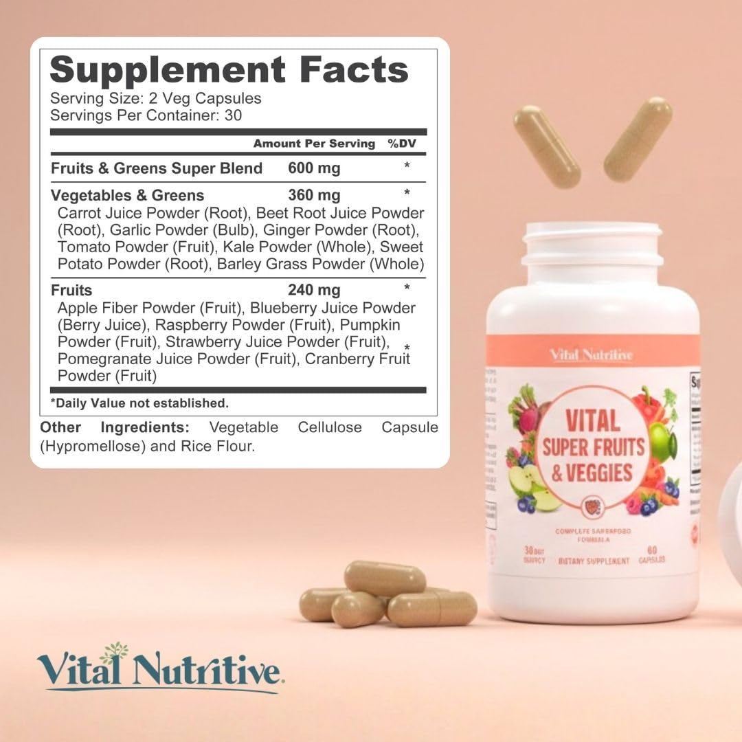 Vital Super Fruits & Veggies - Cápsulas de Superalimentos Diarios para Adultos