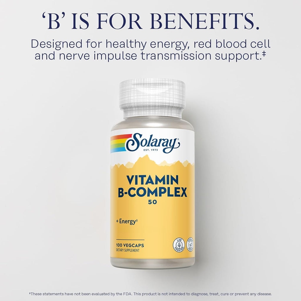 Solaray Complejo B 50 mg - Vitaminas B para Energía Celular y Metabolismo - 100 Cápsulas Veganas