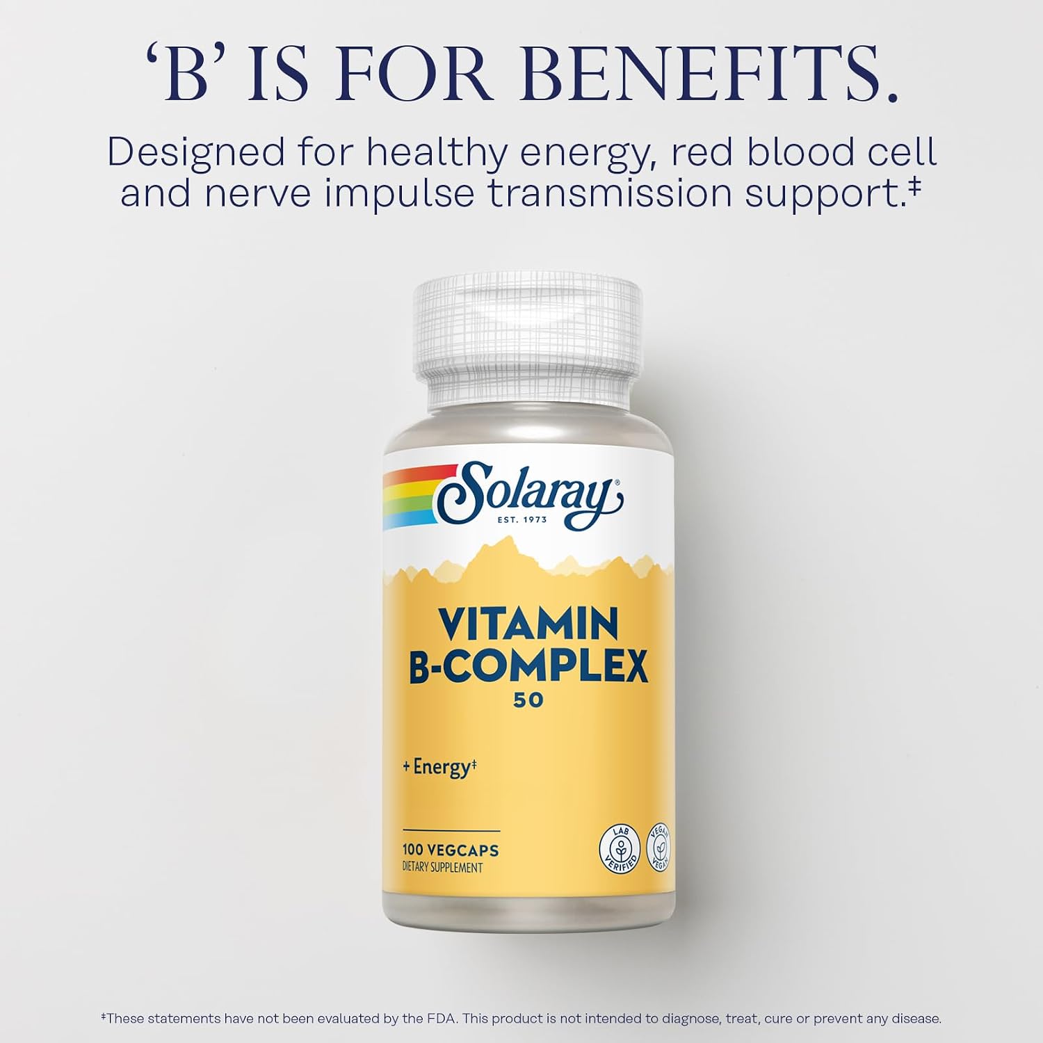Solaray Complejo B 50 mg - Vitaminas B para Energía Celular y Metabolismo - 100 Cápsulas Veganas