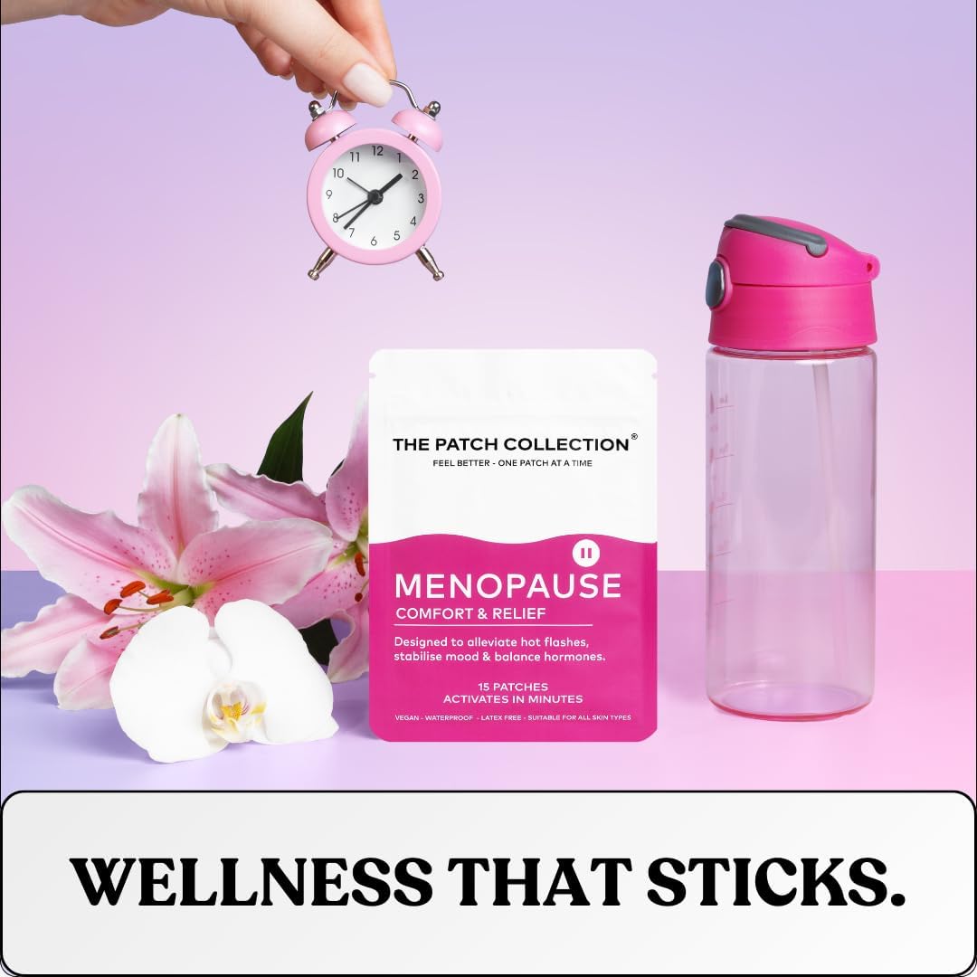 The Patch Collection Parche de Apoyo para la Menopausia - Alivio de Sofocos, Sudores Nocturnos, Fatiga, Estado de Ánimo y Sueño - 100% Natural y Vegano, Sin Látex (Pack de 15)