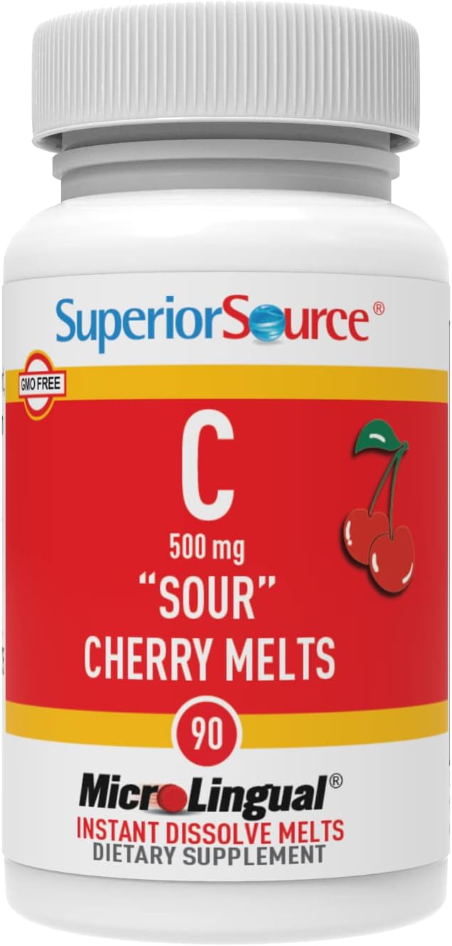 Vitamina C 500 mg Cereza Ácida Superior Source - Suplemento Vitamínico Diario que Apoya la Salud Inmunológica - Fórmula de Vitamina C que Contribuye a la Salud Celular - 90 Comprimidos Sublinguales Disolubles