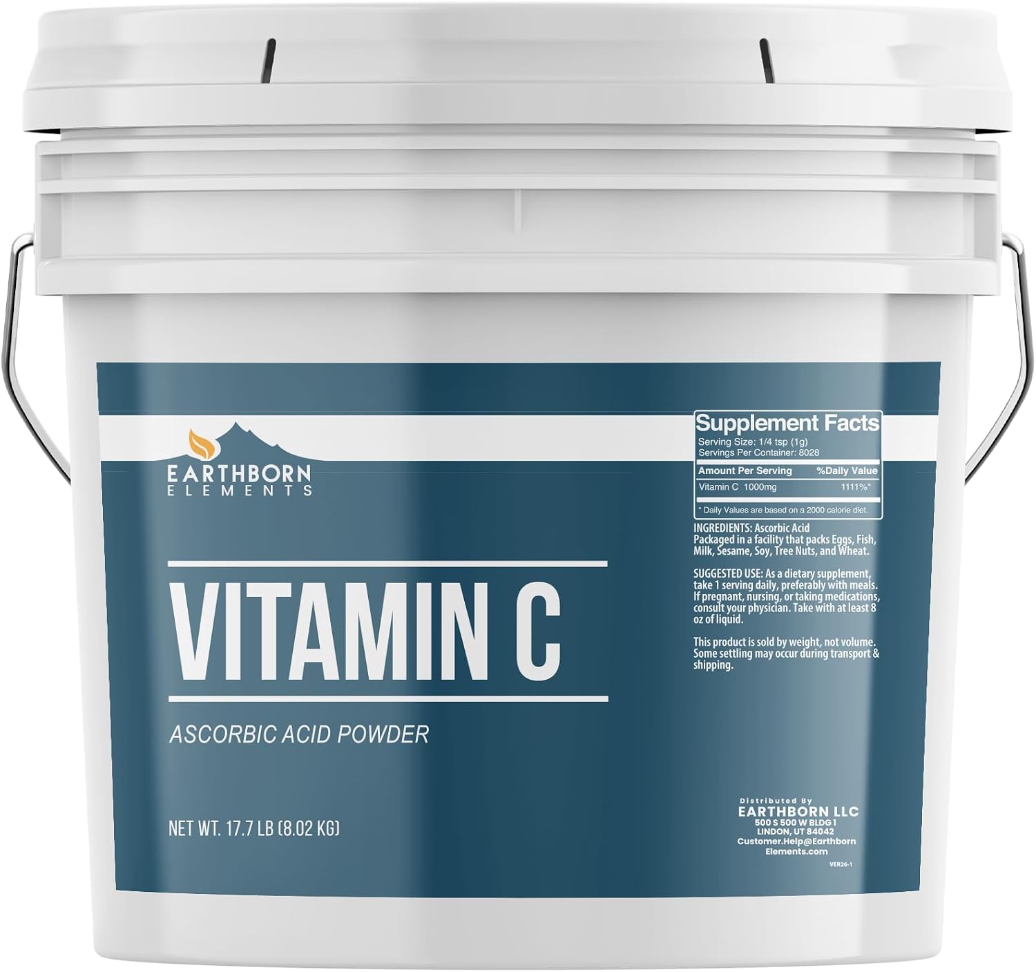 Earthborn Elements Vitamina C en Polvo (5 Galones) – Ácido Ascórbico Puro, Suplemento y Limpiador
