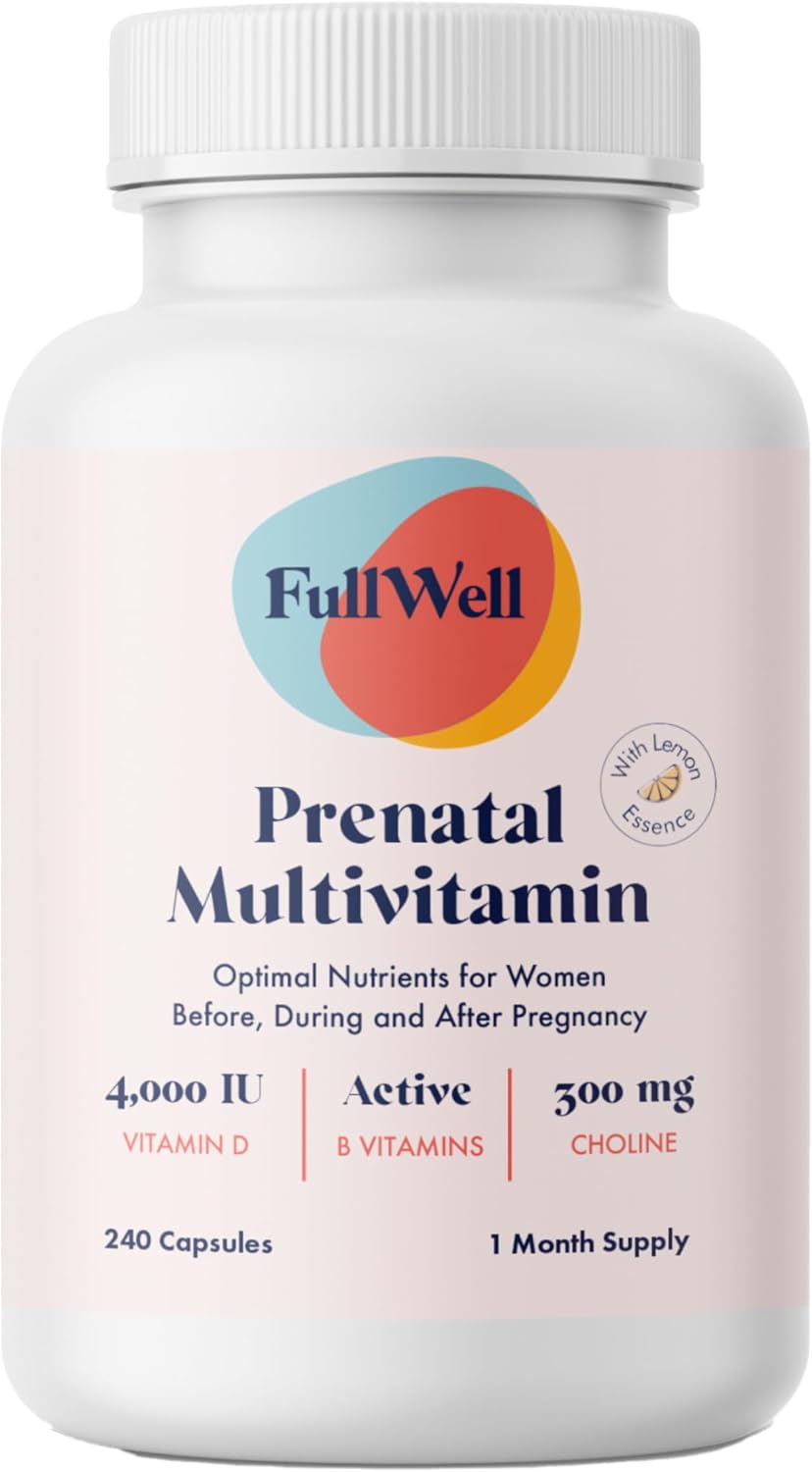 FullWell Women's Prenatal Multivitamin con Esencia de Limón - 240 Cápsulas (30 Dosis)