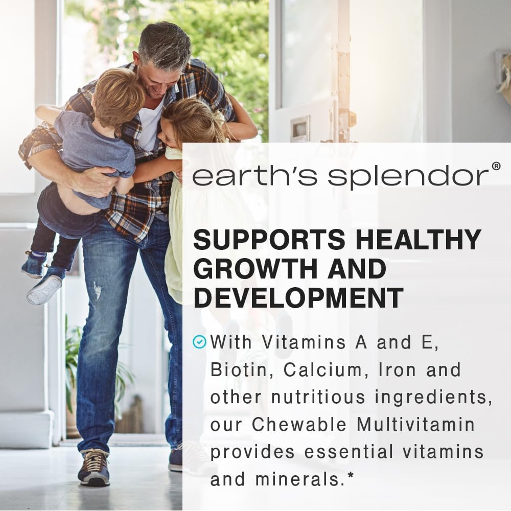 Earth's Splendor Multivitamínico Masticable para Niños, Apoya el Crecimiento Saludable, 60 Comprimidos
