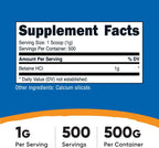 Nutricost Betaína HCl en Polvo 500 g - Sin Gluten, Sin OGM