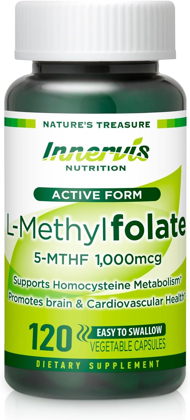 L-Methylfolate 1000mcg (120 Cápsulas) - Folato Activo 5-MTHF para el Corazón, Nervios y Homocisteína* por Innervis Nutrition