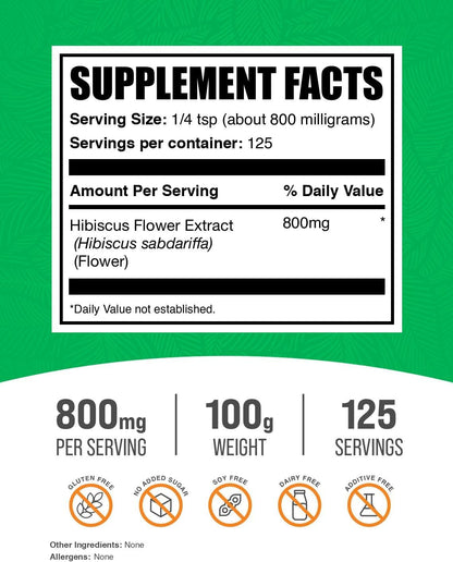 Extracto de Flor de Hibisco en Polvo - Suplemento Herbal Vegano, Sin Gluten, 800mg por Dosis (100g) – Image 2