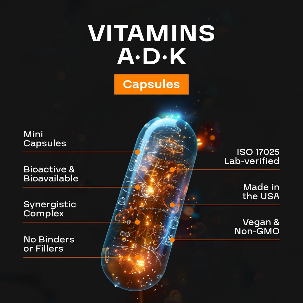 Complemento Alimenticio ADK - Vitamina D3 K2 MK7 y A - 5000 UI D3 - Vegano (2 Meses)