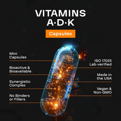 High Absorption ADK Vitamin Supplement - Vegan Vitamin D3 K2 MK7 & A for Calcium Regulation plus Bone Heart Thyroid & Immune Support - Vitamin ADK with 5000IU D3 Non GMO & Gluten Free (3 Months)