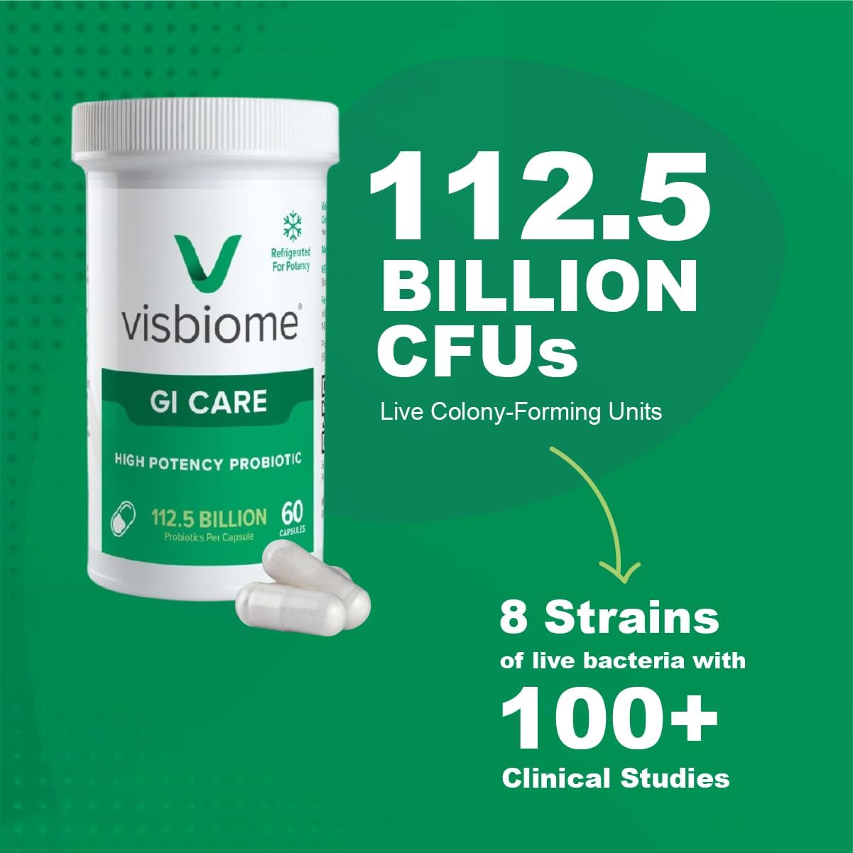 Visbiome® GI Care - Probiótico de Alta Potencia - 112.5 Mil Millones UFC - 180 Cápsulas