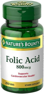 Nature's Bounty Ácido Fólico 800 mcg, Complemento Alimenticio, Máxima Potencia - 250 Comprimidos (Pack de 2)