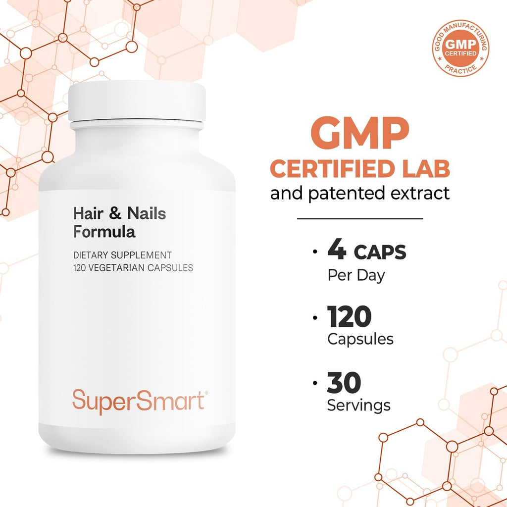 Supersmart - Hair & Nails Formula - Queratina Solubilizada con Biotina, Bambú y MSM - 120 Cápsulas Vegetales