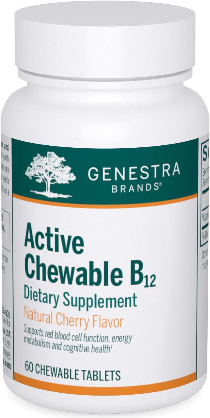 Genestra Brands B12 Masticable Activo | Vitamina B12 Masticable | 60 Comprimidos | Sabor a Cereza Natural