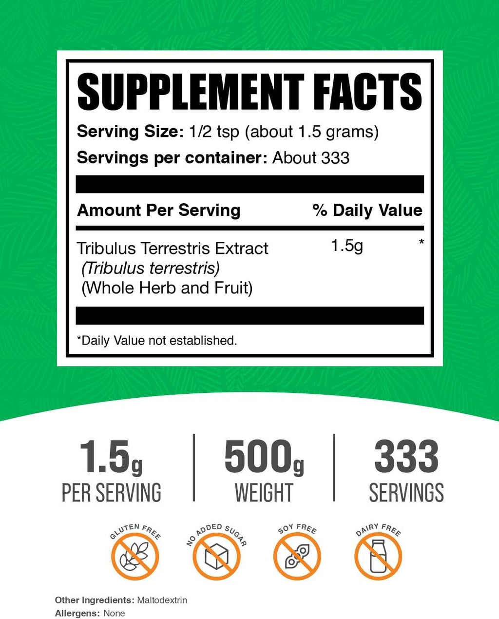 Tribulus Terrestris Extract Powder - Gluten-Free Herbal Supplement, 1.5g per Serving, 500g