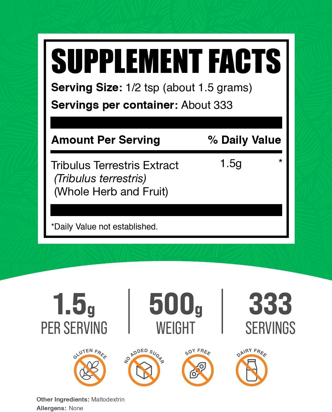 Tribulus Terrestris Extract Powder - Gluten-Free Herbal Supplement, 1.5g per Serving, 500g
