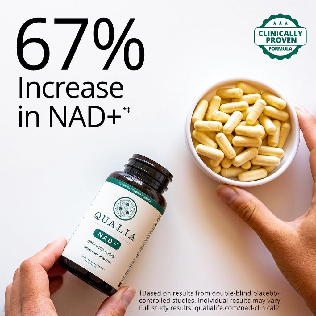 Qualia NAD+ Suplemento — Nicotinamida Ribósido (NIAGEN), Niacina, Niacinamida (1 Mes)