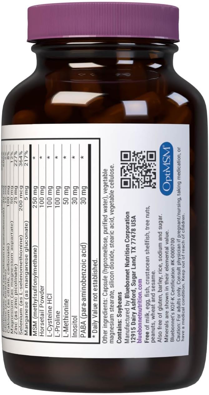 BlueBonnet Nutrition Ultimate Hair and Nail Formula – Vitaminas, Minerales y Nutrientes Especiales para la Belleza Interior, Sin Gluten, Vegano, 90 Cápsulas Vegetales