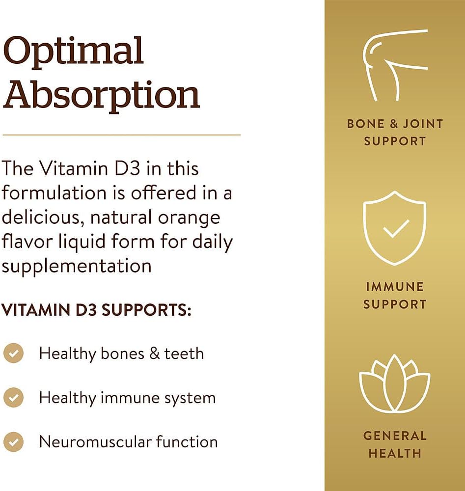 Solgar Vitamina D3 Líquida 125 mcg (5000 UI), 59 ml - Sabor Naranja Natural