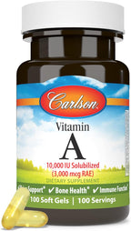 Carlson - Vitamina A Solubilizada, 10000 UI (3000 mcg EAR), Hidrosoluble, Salud Visual, 100 Cápsulas Blandas
