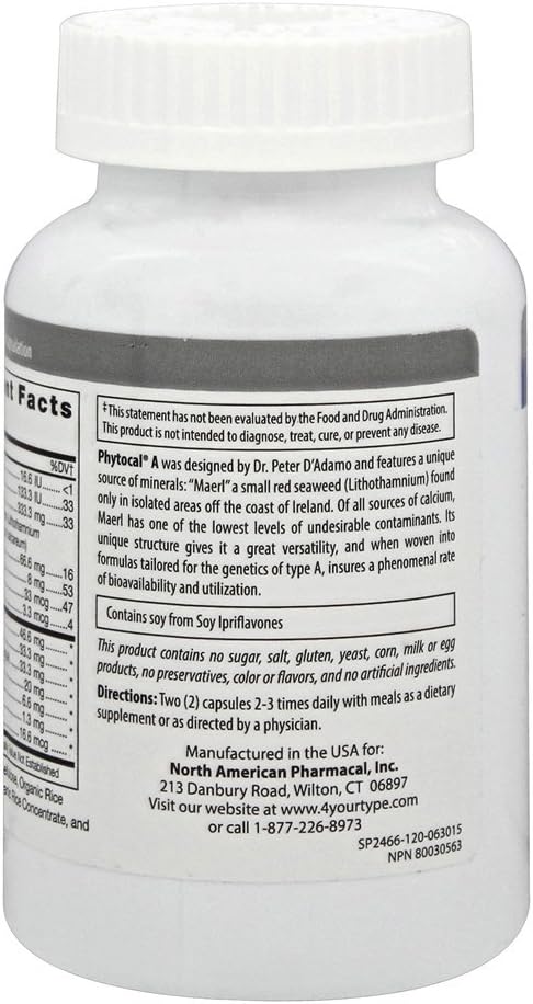 D'Adamo Personalized Nutrition Phytocal A, 120 cápsulas