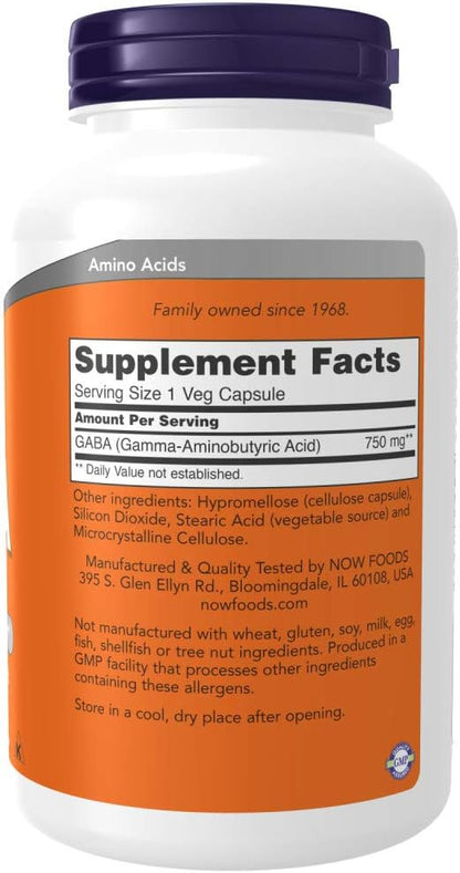 Now GABA 750 mg 200 Veg Capsules – Image 2