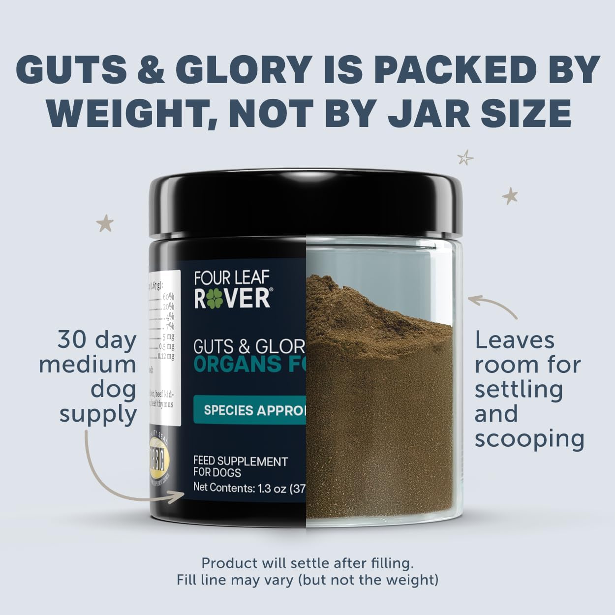 Four Leaf Rover Guts & Glory - Órganos liofilizados para perros - 100% vacuno alimentado con pasto - 30 dosis