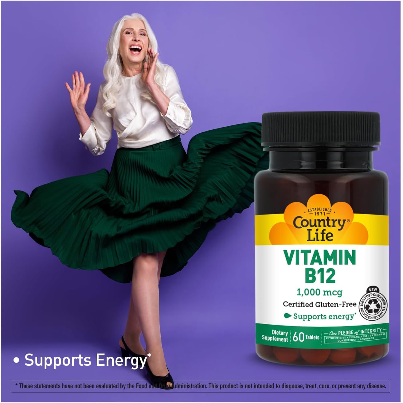 Country Life Vitamina B12 1000 mcg - 60 comprimidos - Vegano y Sin Gluten
