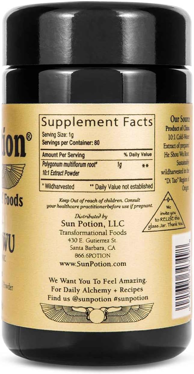 Sun Potion He Shou Wu en polvo – Extracto concentrado 10:1 200g – Raíz de Fo-Ti (Polygonum multiflorum) – Tónico tradicional chino