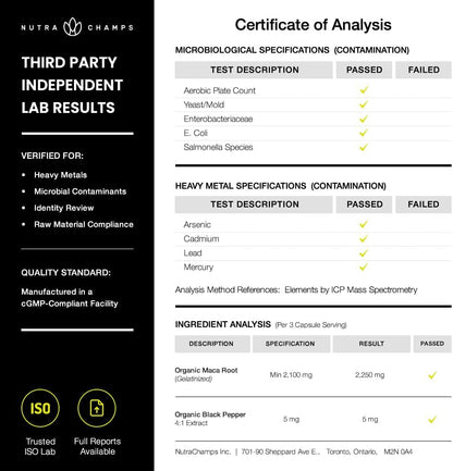 NutraChamps Maca Root Orgánica 2100mg, 180 Cápsulas, Mezcla de Maca Negra, Roja y Amarilla – Image 5