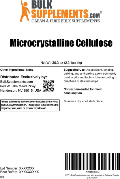 BulkSupplements.com Celulosa Microcristalina en Polvo - Excipiente, Aglutinante y Agente Antiaglomerante, 1 kg (2,2 lbs) – Image 2
